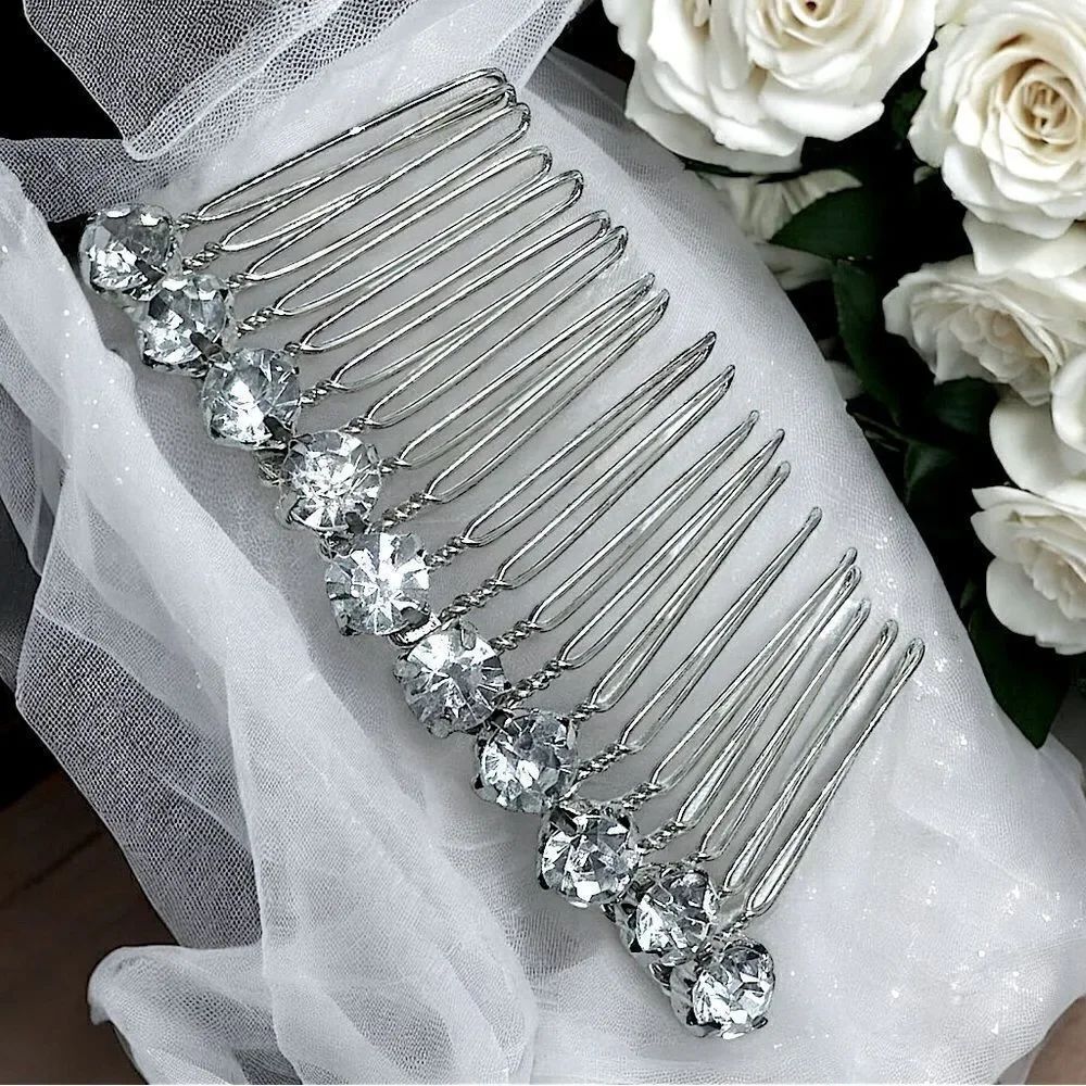 “Something New” l Singular Bridal Comb l Crystal w/ Silver Metal Gemstone Comb